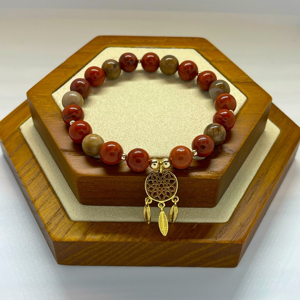 Red Jasper & Petrified Wood Dream Catcher Bracelet